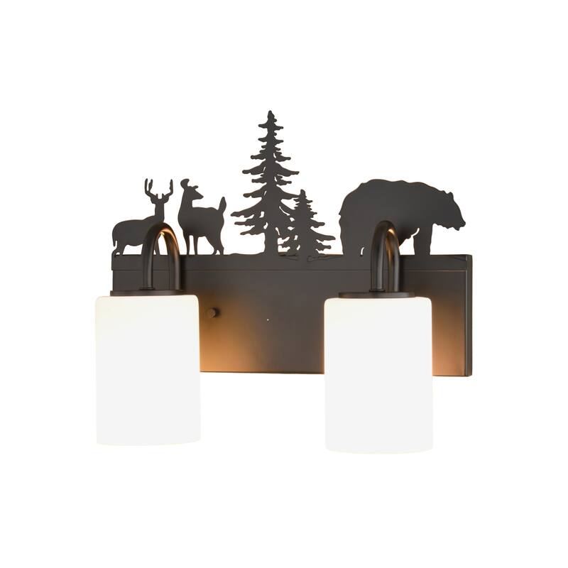 VAXCEL Acadia Bronze Rustic Wildlife Bathroom Vanity Lighting Wall Fixture with Nightlight, Frosted White Glass Shade