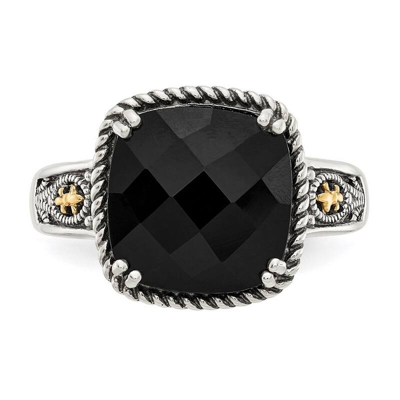 Curata 925 Sterling Silver With 14k Simulated Onyx Ring