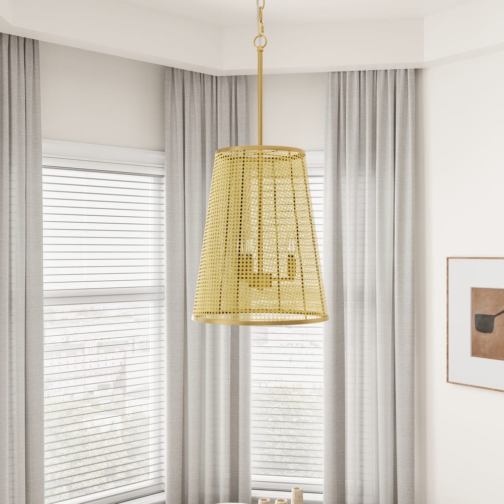 Farmhouse Gold 6-Light Pendant Light Fixture with Plastic Woven Lampshade