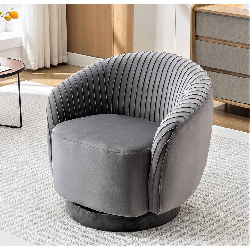 US Pride Furniture Contemporary Velvet Swivel Barrel Chair with 360° Spin Capability Round Accent One-Seater Sofa
