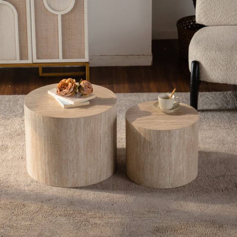 Set of 2 Round Wooden Nesting Coffee Tables - Modern Small Space Solution