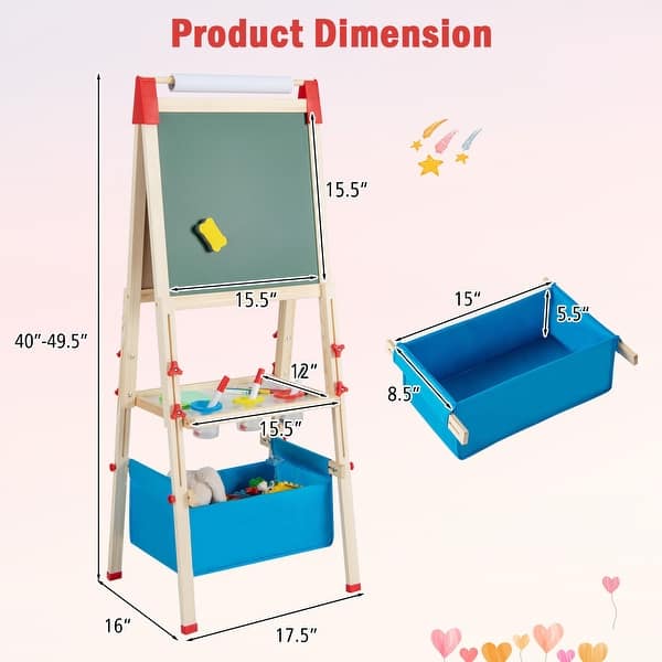3-in-1 Double-Sided Adjustable Kid Easel for 3-8 Years Old Toddlers - 17.5"L x 16"W x 40"-49.5"H