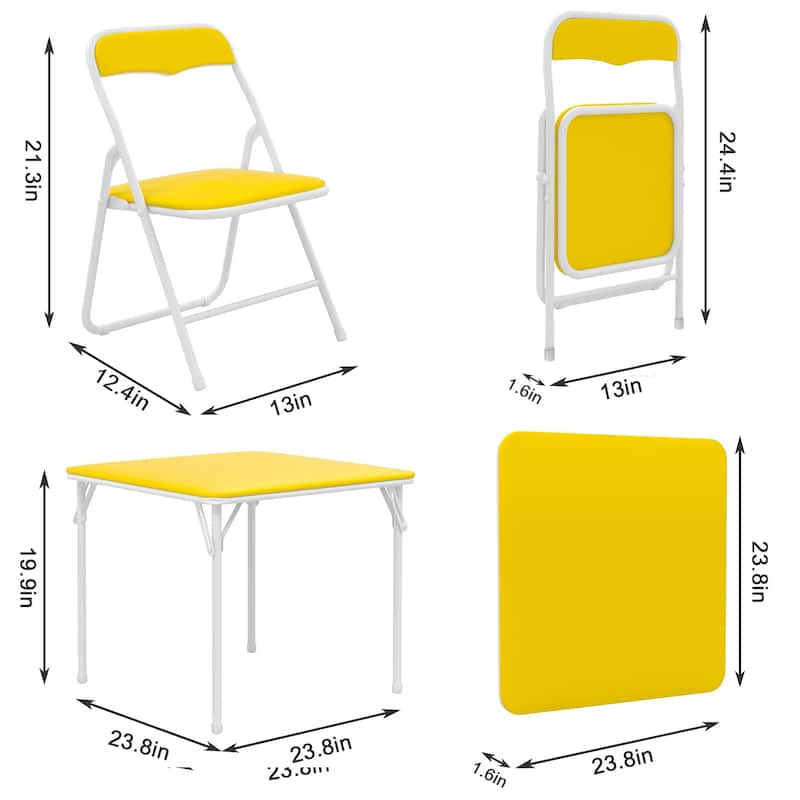 VECELO 5 Pcs Kids Folding Activity Table and Chairs Set, Portable, with Ultra Soft PU Padded Cushion, Matte Black