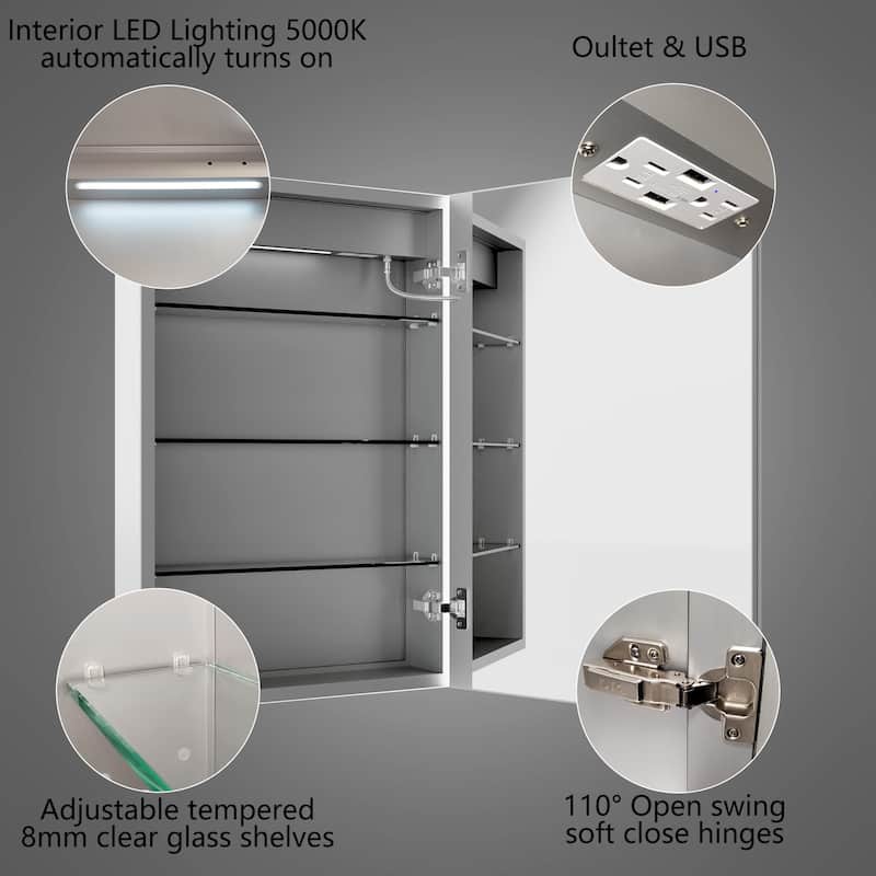 ExBrite Led Lighted Medicine Cabinet Recessed or Surface with Mirrors
