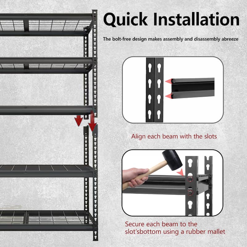 2-piece 5-Tier Storage Shelves set, Heavy-Duty Garage Shelving, Adjustable Shelving Unit, Steel Shelf, Boltless Assembly