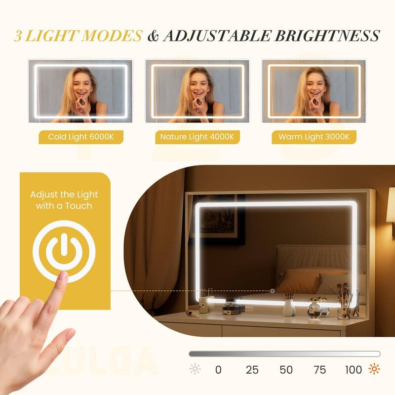 Rossetta 2-Drawer Makeup Vanity Table with Built-In Charging Stations, Big Storage