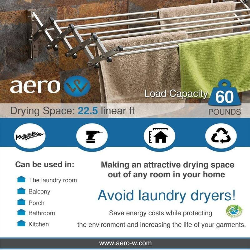 Racks Stainless Steel Wall Mounted Collapsible Laundry Clothes Drying Rack - 8"D x 33"W x 5"H