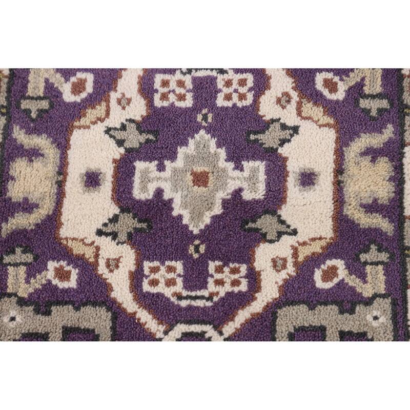 Purple Oushak Oriental Runner Rug Hand-Knotted Floral Wool Carpet - 2'6"x 9'9"
