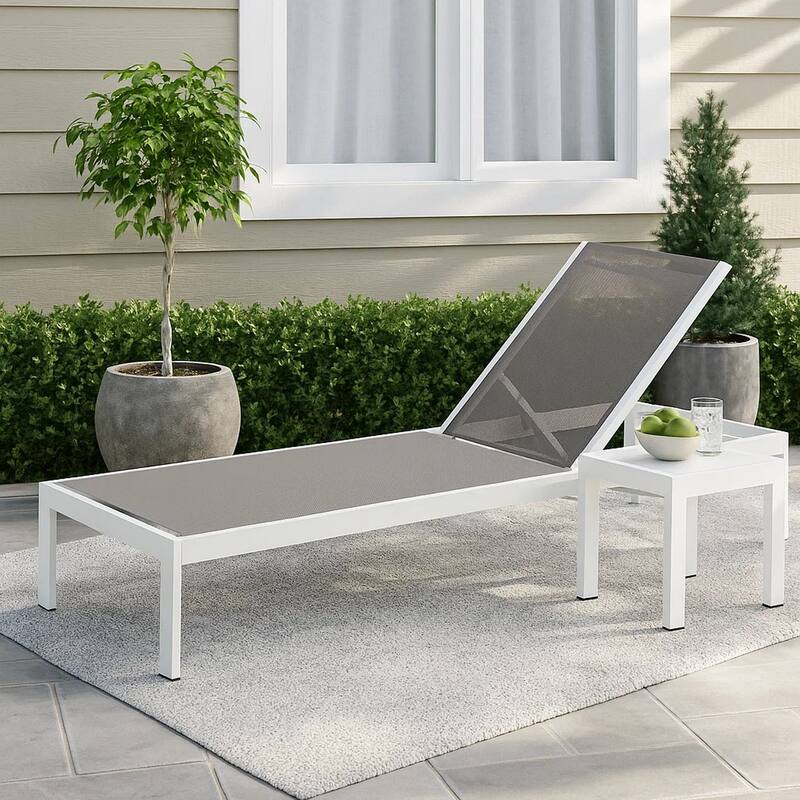 Anodized Aluminum Modern Patio Lounger in White and Gray