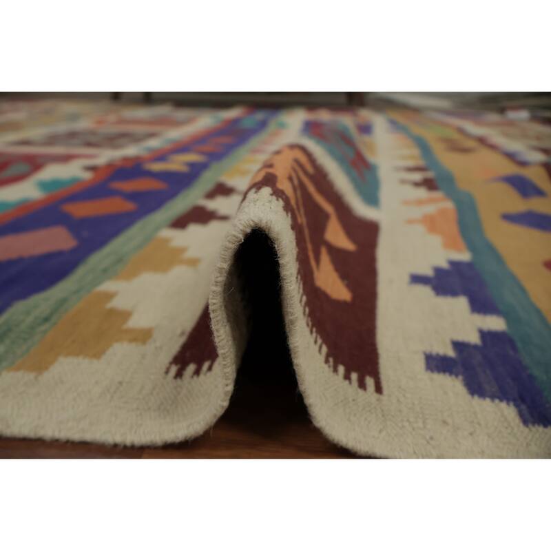 Hand Woven Oriental 100% Wool Carpet Southwestern Tribal Multi-Colored Kilim Area Rug - 12' 0'' X 8' 8''