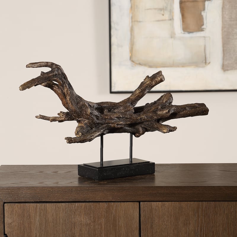 Gilded Branch Sculpture with Base - 25" - Brown and Black