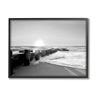 Stupell Beach Tide Sea Foam Landscape Black White Photography Framed ...
