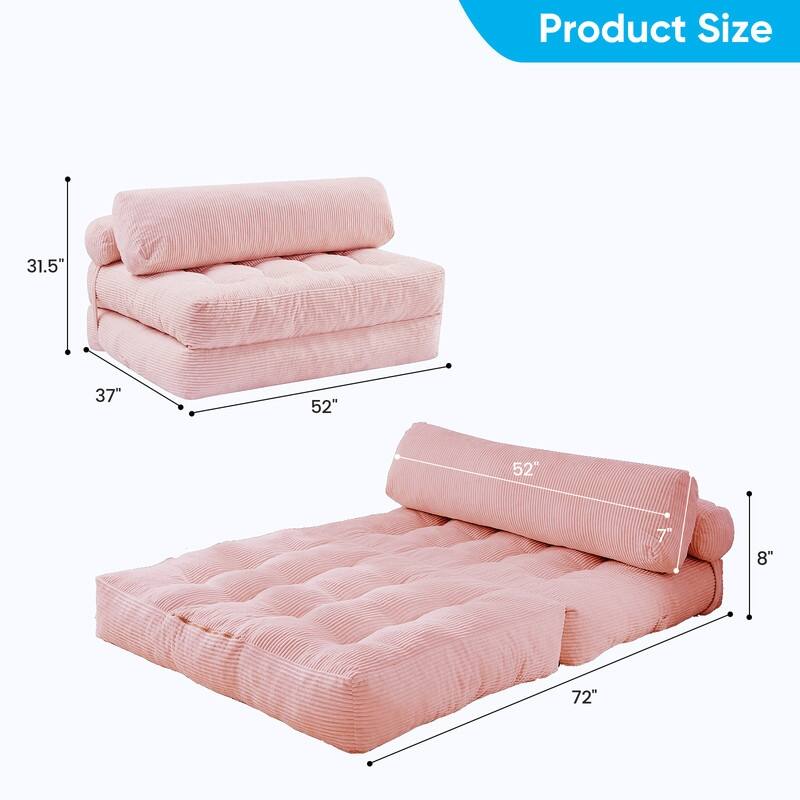 Mixoy W32''/W50'' Corded Velvet Fabric Folding Floor Lazy Futon Sofa Bed