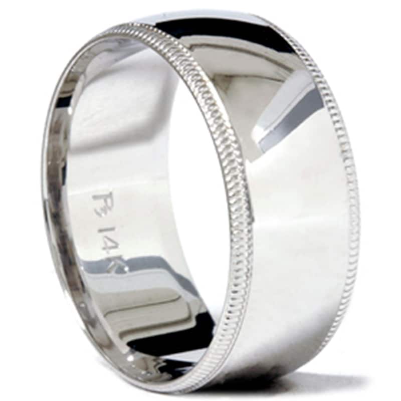 9mm Milgrain Mens Wedding Band White Gold