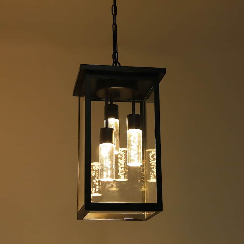 5CCT LED Large Outdoor Pendant Light Fixtures, LED Integrated Bulbs Included 3-Light Black Outdoor Hanging Lantern Light