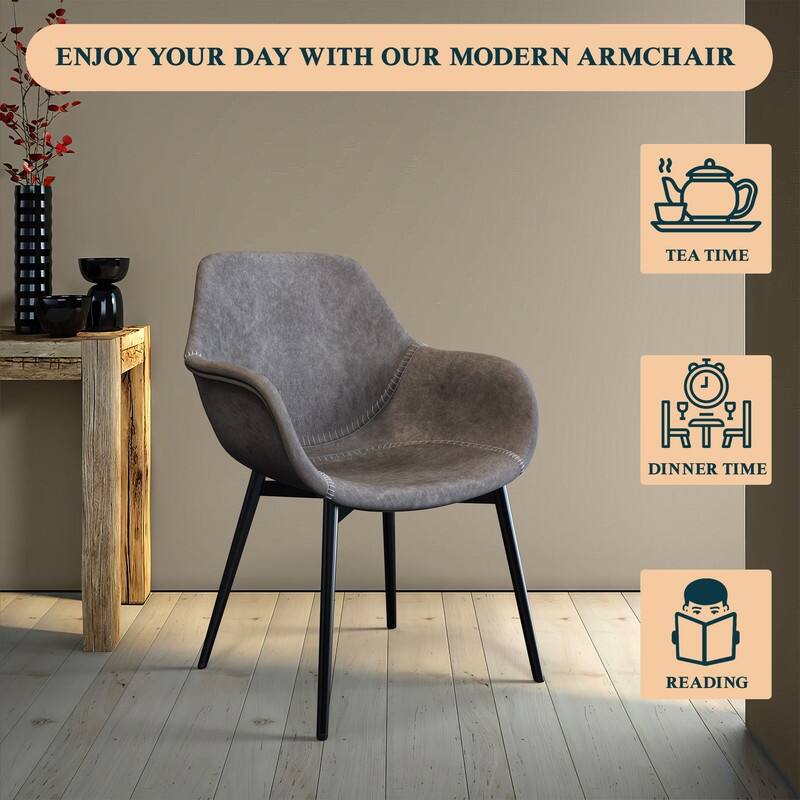 Markley Mid-Century Modern Upholstered Distressed Leather Dining Chair with Comfy Curved Seat & Strong Powder-Coated Metal Legs