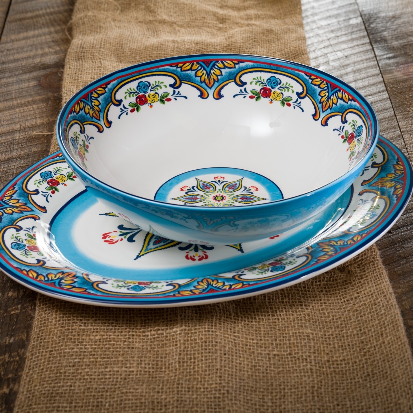 Euro Ceramica Zanzibar 18" Oval Platter & Serving Bowl Set