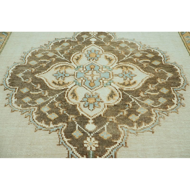 Beige Medallion Oushak Wool Rug 8x10 Hand Knotted by LoomBloom - 8' 1'' x 10'