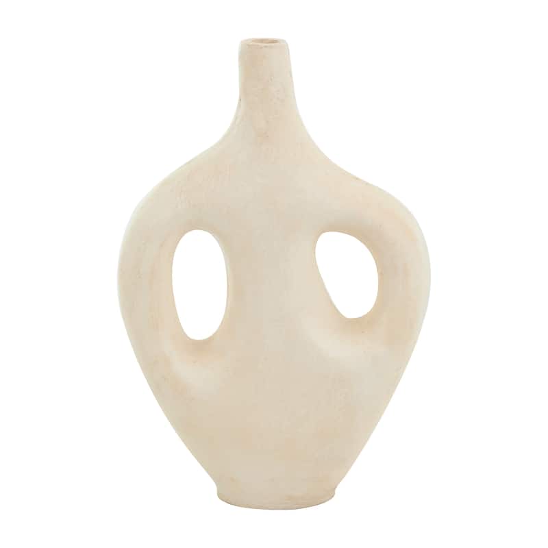 Beige Paper Mache Abstract Double Handle Decorative Vase