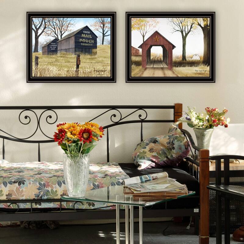 2-Piece Framed Wall Art Set - Mail Pouch Barn & Buck County Bridge, Black Frame