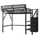 preview thumbnail 19 of 98, Metal Loft Bed with Wooden Stairs Built-in Storage Shelves and Wardrobe, High Loft Bed Frame with Side Grid Storage Rack
