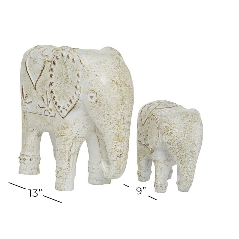 Ceramic Elephant Sculpture - Set of 2 White - Roche River Decor - 4"W x 9"L x 8"H