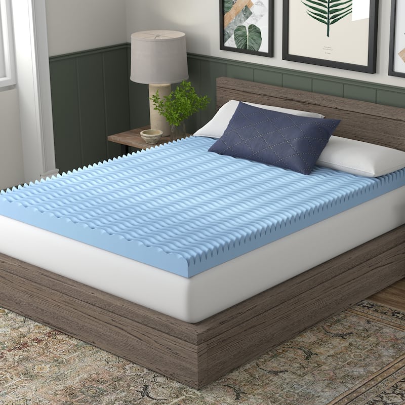 Vibe 4" Wave Convoluted Gel Memory Foam Mattress Topper, Dual-Sided