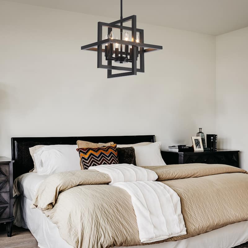 6 - Light Farmhouse Metal Cage Chandelier Rectangle Hanging Light