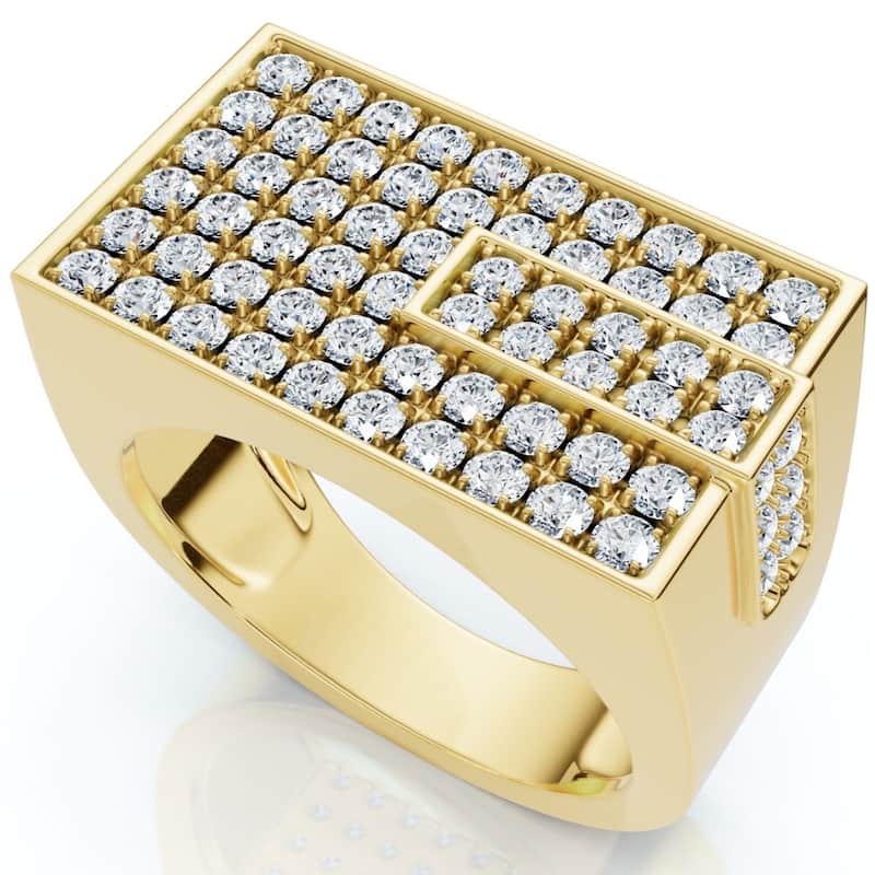 Men's 1CT Diamond Rectangle Cluster Ring Gold Lab Grown