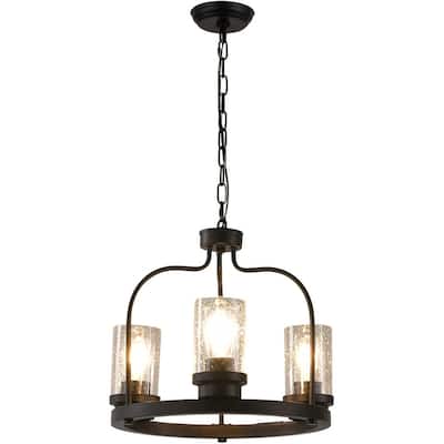 3 light farmhouse chandelier light fixture black cage hanging light industrial pendant lighting with seeded glass