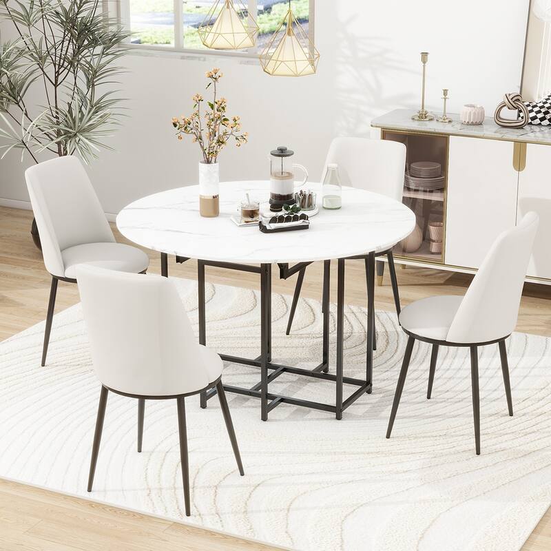 5PCS Extendable Dining Table Set With Faux Marble Top