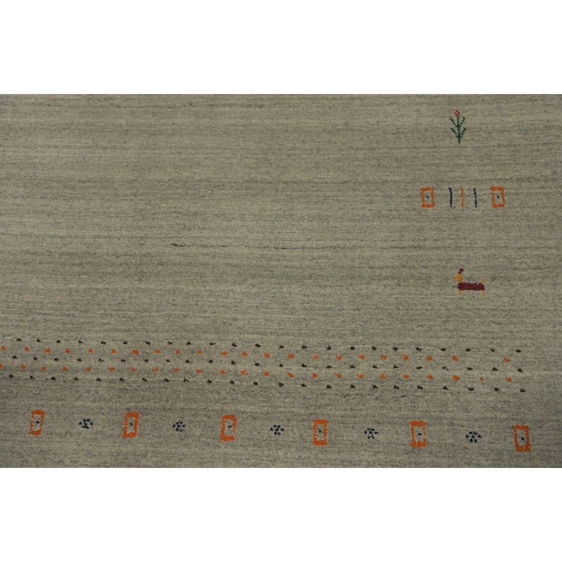 Hand Knotted Oriental 100% Wool Carpet Tribal Animal Pictorial Greys & Charcoal Gabbeh Area Rug - 7' 9'' X 5' 0''