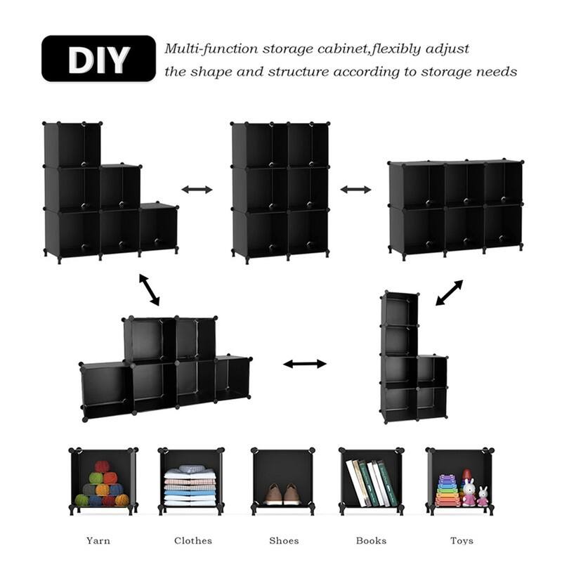 6-Cube Stackable Shoe Rack Organizer DIY Plastic Shoe Storage Cabinet for Closet & Entryway Black