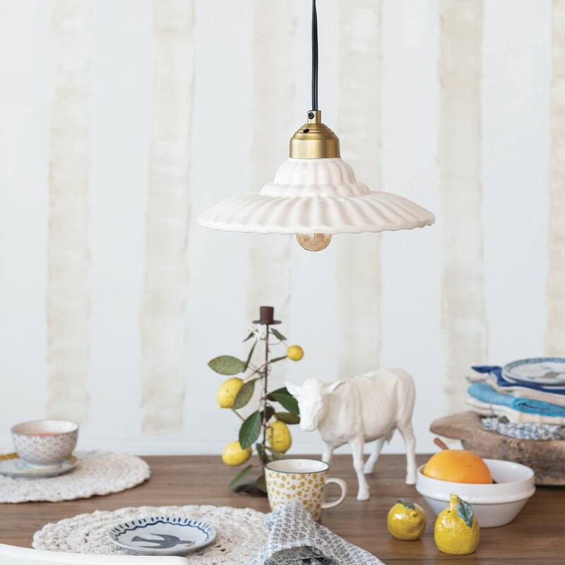 Stoneware Pleated Pendant Lamp,