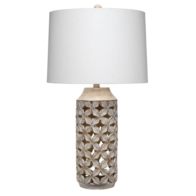 Alden Décor Collins Resin Treillage Table Lamp, White Wash