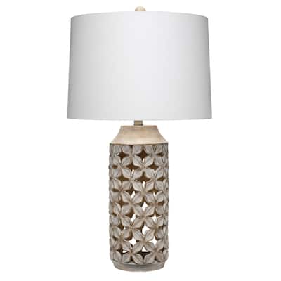 Alden Décor Collins Resin Treillage Table Lamp, White Wash