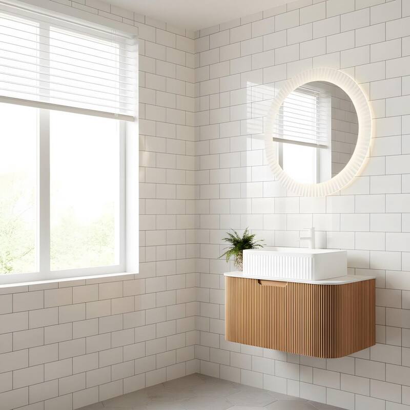 Wall Mounted Bathroom Vanity with White Rectangular Ceramic Basin