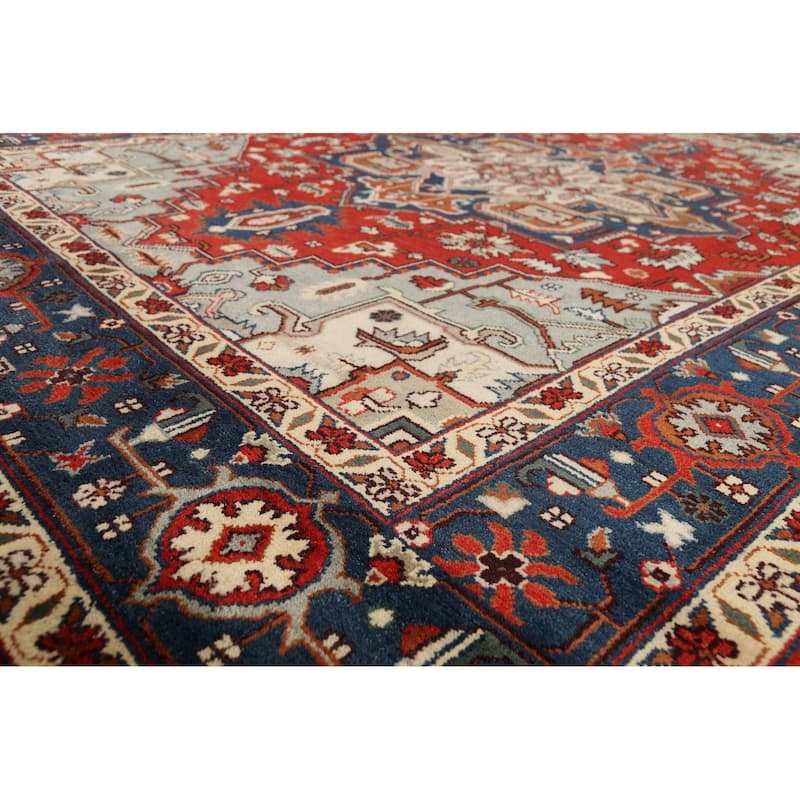 Geometric Red Heriz Serapi Oriental Area Rug Handmade Wool Carpet - 8'10"x 12'0"