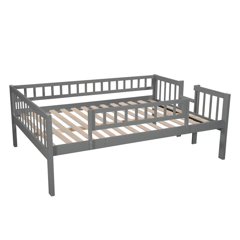 Full Over Full Over Full Triple Bed Convertible into 2 Full Size Platform Beds and 1 Floor Bed, Bed Frame with Slide and Ladder