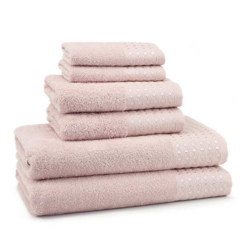 East'N Blue Petek Turkish Cotton Bath Towel Set (Set of 6) - (2 Bath Towel, 2 Hand Towel, 2 Washcloth) - Blush