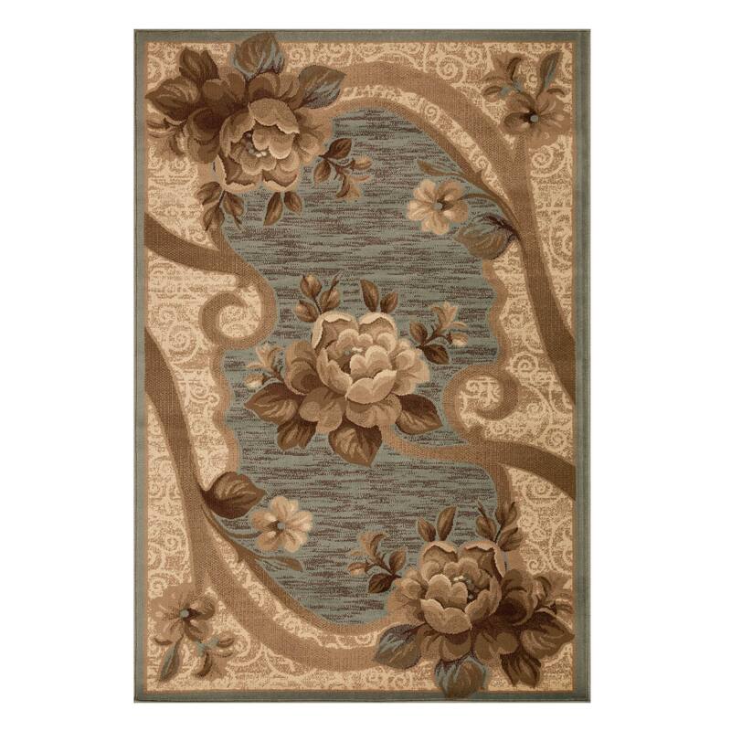 Superior Traditional Floral Border Power-Loomed Indoor Area Rug