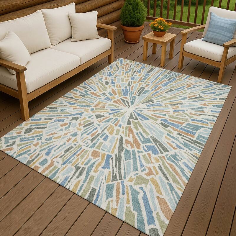 Machine Washable Indoor/ Outdoor Modern Zip Chantille Rug