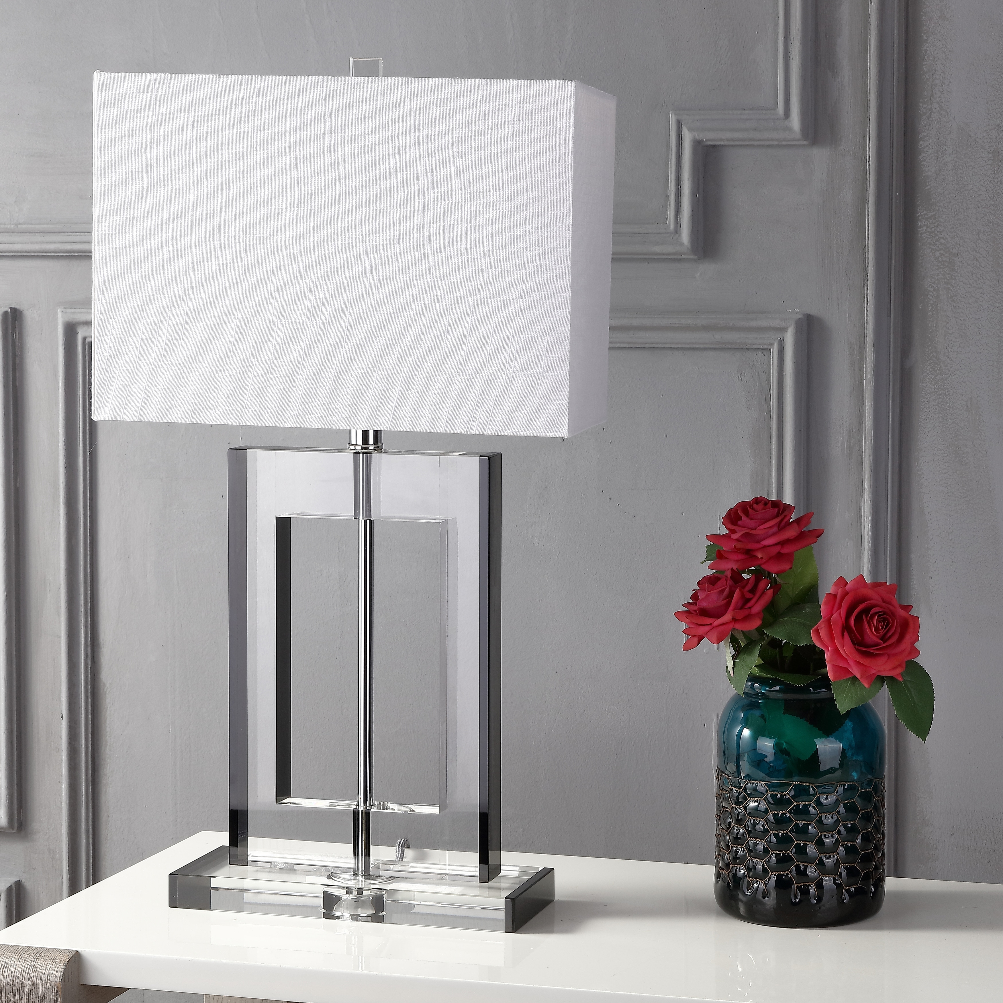 JONATHAN Y Day 26" Crystal LED Table Lamp, Clear/Black