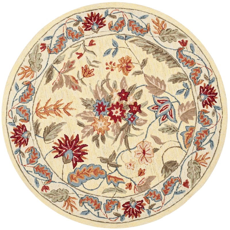 SAFAVIEH Handmade Chelsea Ashlyn French Country Floral Wool Rug - 4'x4'Round - Ivory