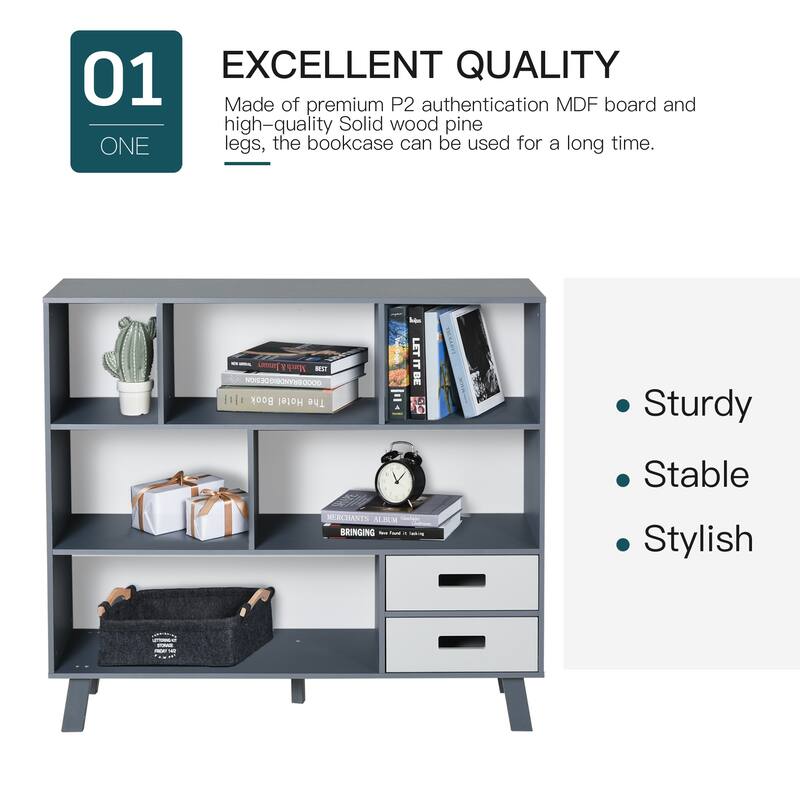 Floor Standing 3-Tier Child Bookcase with 2 Drawers