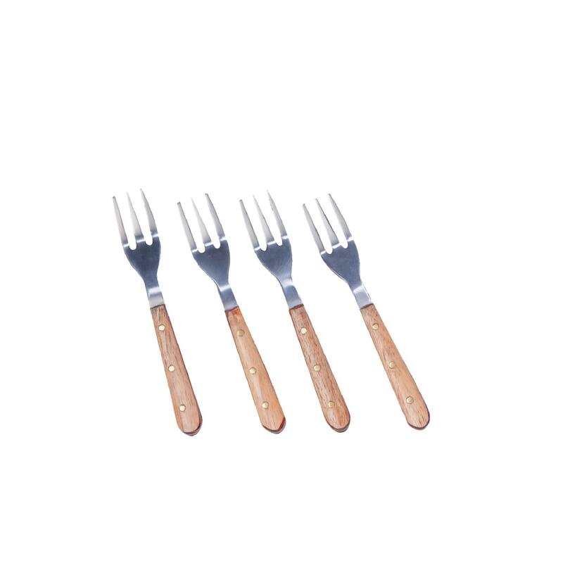 Set of 4 Cocktail Forks w/ Wood Handles in Giftbox - Silver & Wood