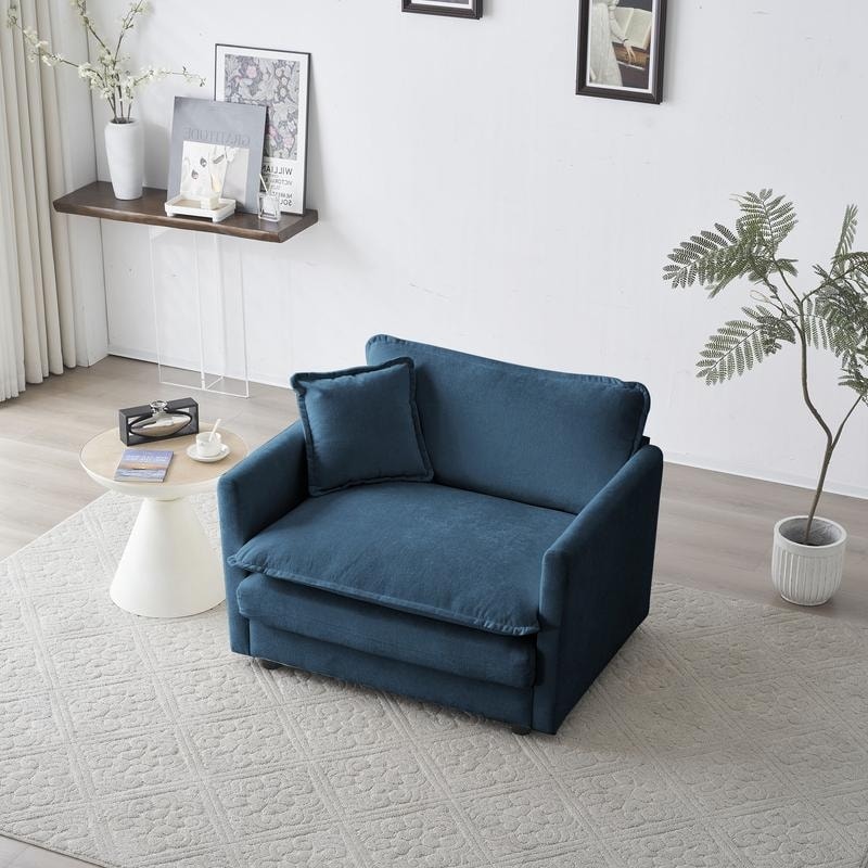 Deep Seat Single Sofa Chair Accent Armchair with Pillow Blue 1 Seat