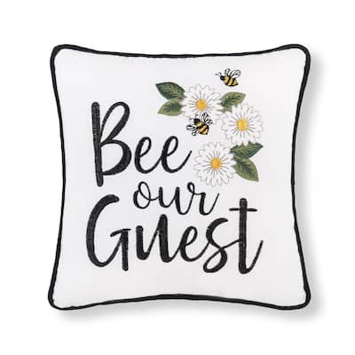 10" x 10" Bee Our Guest Embroidered Small Petite Throw Pillow