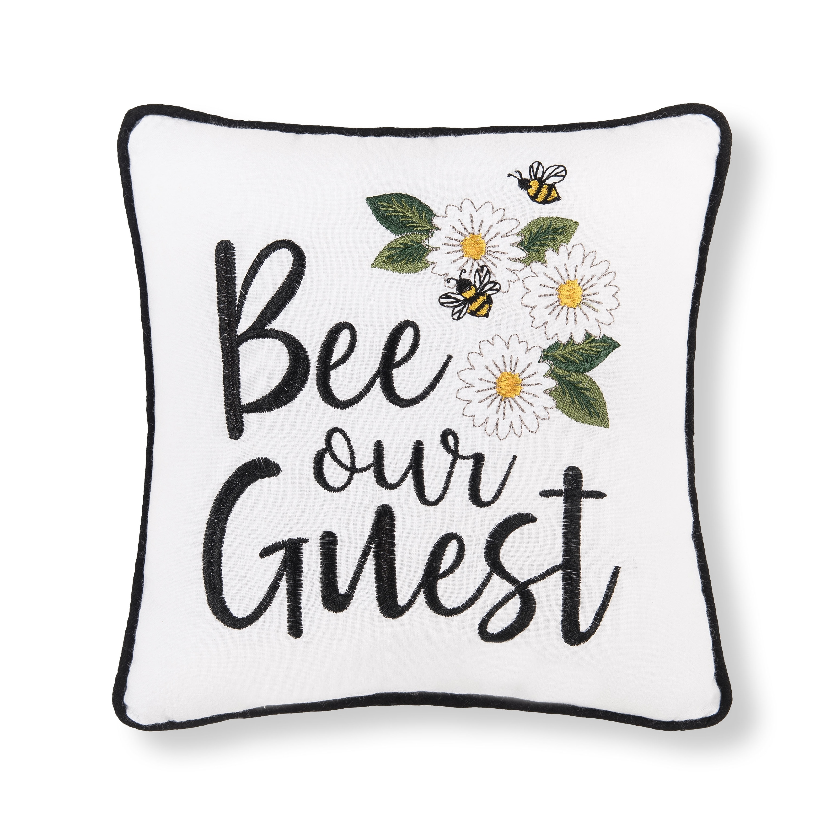Bee Our Guest Embroidered Small Petite Throw Pillow, 10" x 10"
