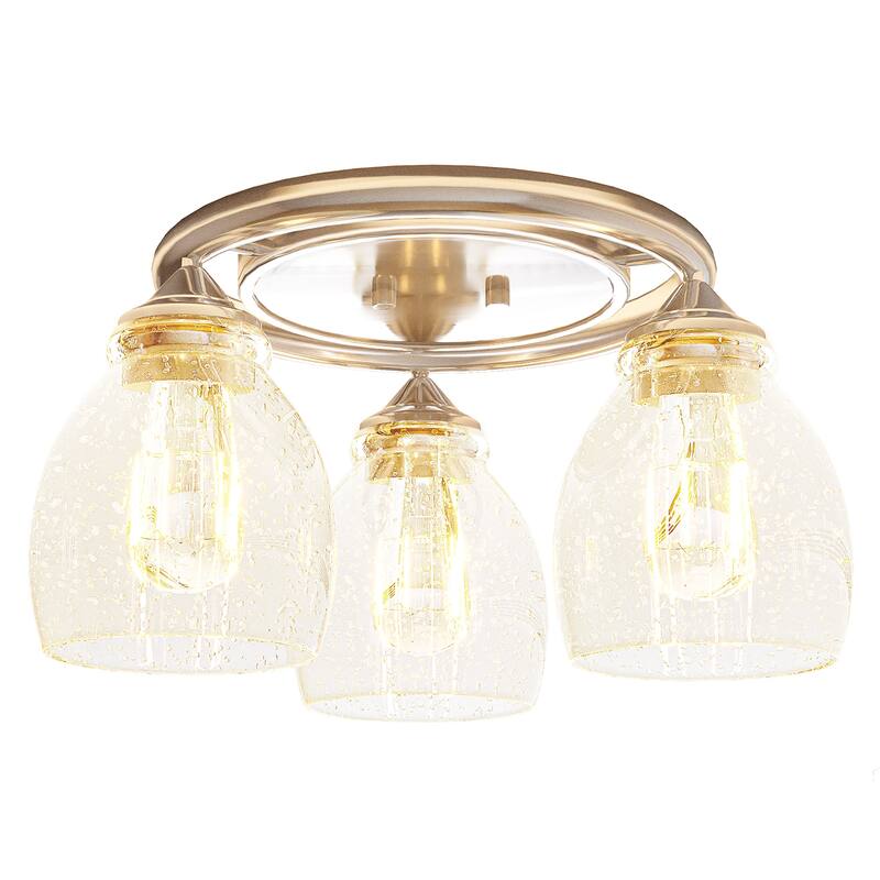 Modern 3-Light Flush Mount Ceiling Light with Clear Bubble Glass